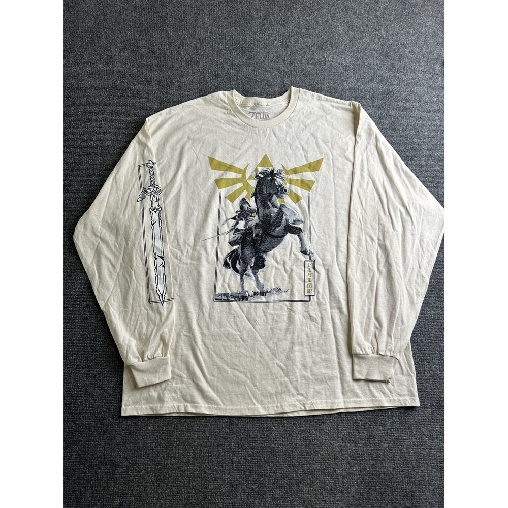Mens The Legend of Zelda Graphic Long Sleeve T Shirt Cream, Size 2XL